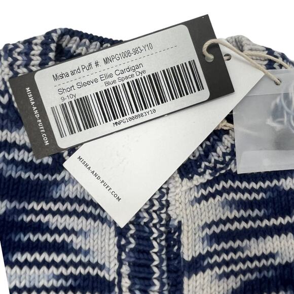 Misha & Puff Ellie Cardigan NWT Blue Space Dye.  9/10Y. 100% Pima Cotton - Picture 3 of 4